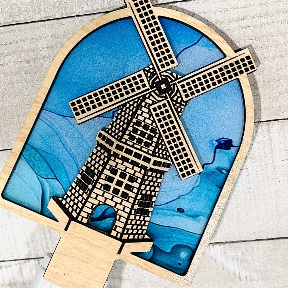 Handmade Windmill‎ Night Light Blue Marble Home Decor Dutch Hand Painted Holland